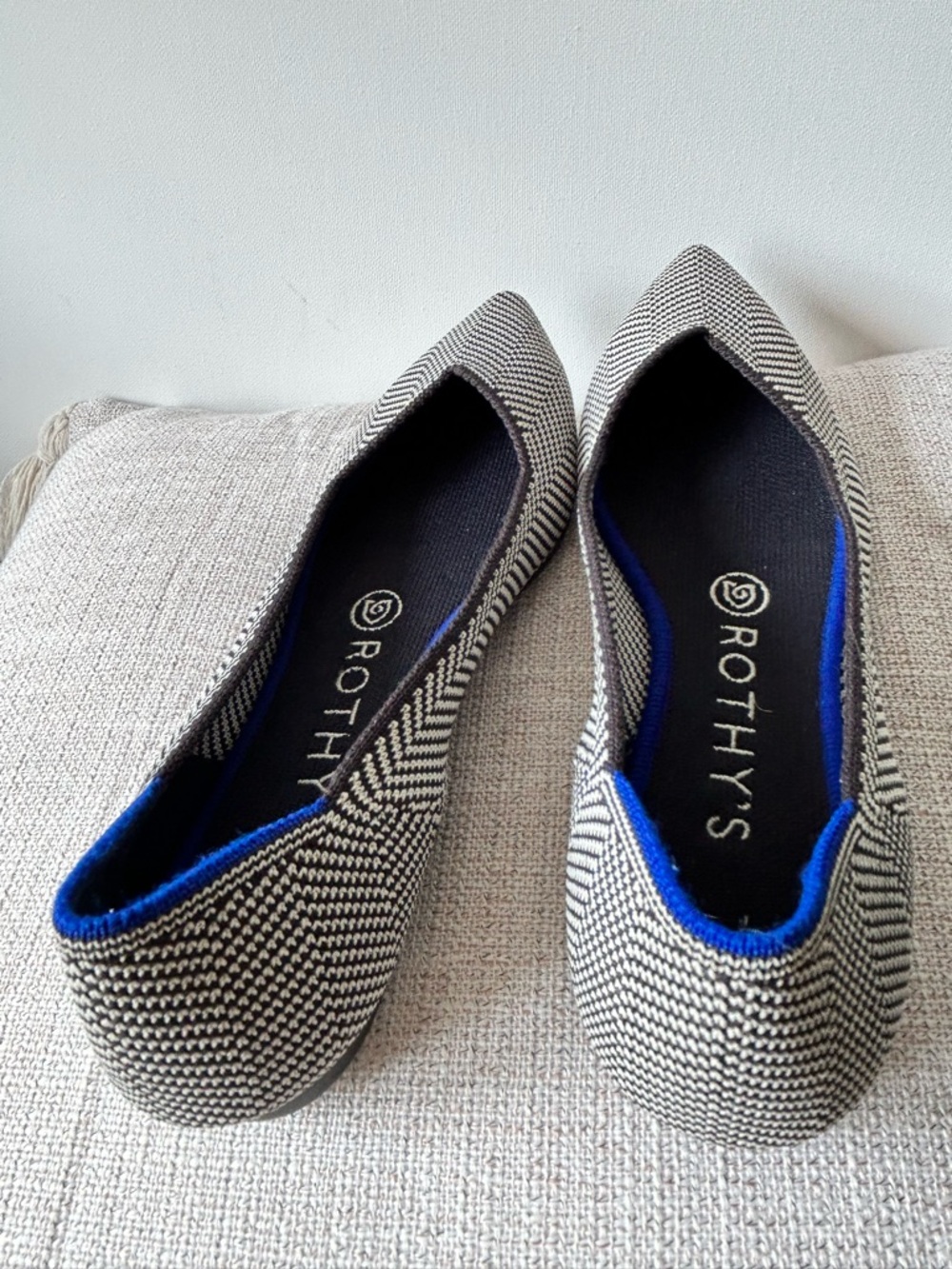Rothy's Pointed-Toe Flats in Black & White Chevron - Picture 3 of 10